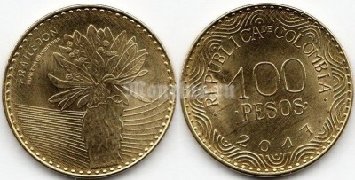 монета Колумбия 100 песо 2017 год