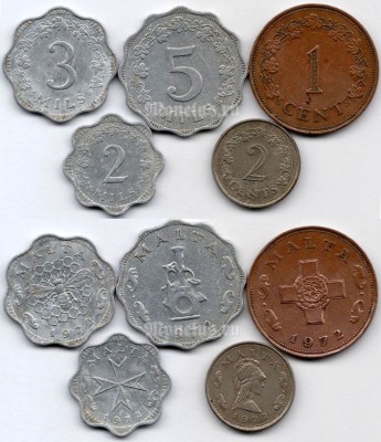 Мальта набор из 5 монет 1972 год