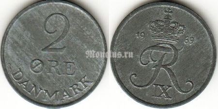 Монета Дания 2 эре 1969 год
