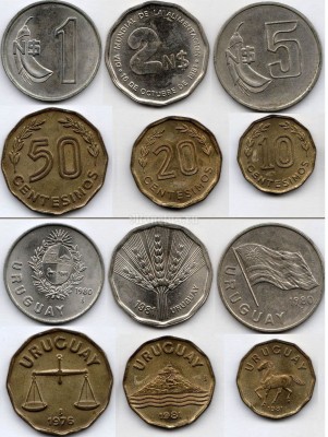Уругвай набор из 6-ти монет 1976-1981 год