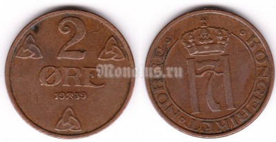 монета Норвегия 2 эре 1939 год