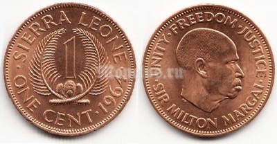 Монета Сьерра-Леоне 1 цент 1964 год