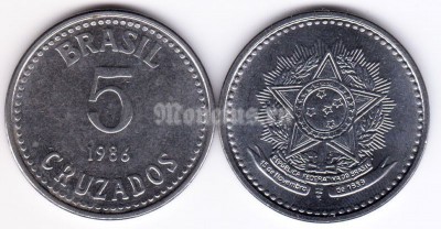 монета Бразилия 5 крузадо 1986 год