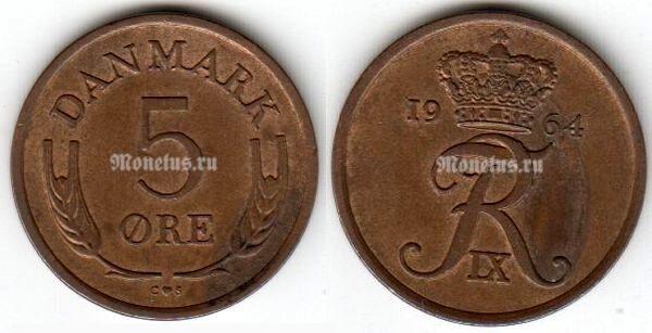 монета Дания 5 эре 1964 год