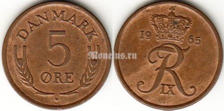 Монета Дания 5 эре 1965 год