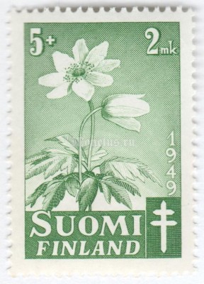 марка Финляндия 5+2 марки "Grove Windflower (Anemone nemorosa)" 1949 год