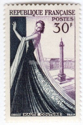 марка Франция 30 франков "Haute couture. Tribute to Christian Dior" 1953 год 