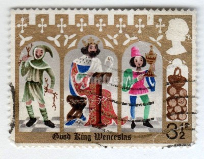 марка Великобритания 3 1/2 пенни "Good King Wenceslas, the Page and Peasant" 1973 год Гашение