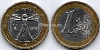 монета Италия 1 евро 2006 год