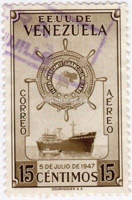 марка Венесуэла 15 сентимо "M.S. Republica de Venezuela" 1952 год гашение