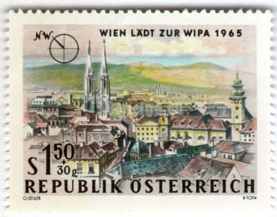 марка Австрия 1,50+0,30 шиллинга "North-West-Vienna" 1964 год 