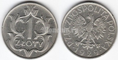 монета Польша 1 злотый 1929 год