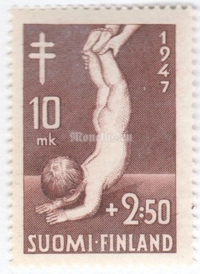 марка Финляндия 10+2,50 марки "Health Gymnastics for Children" 1947 год