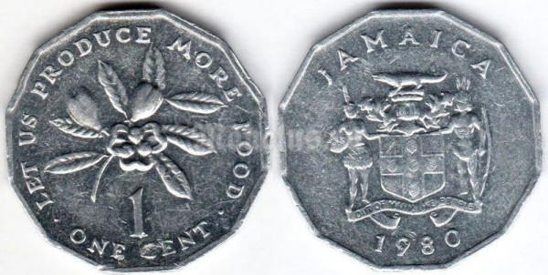 монета Ямайка 1 цент 1980 год