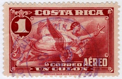 марка Коста-Рика 1 колон "Allegory of Flight" 1934 год гашение