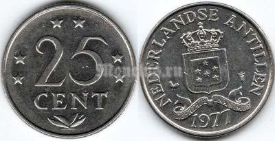 монета Нидерландские Антиллы 25 центов 1977 год