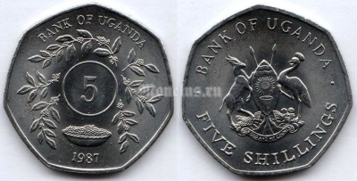 монета Уганда 5 шиллингов 1987 год