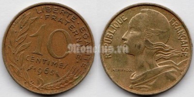 монета Франция 10 сантимов 1965 год
