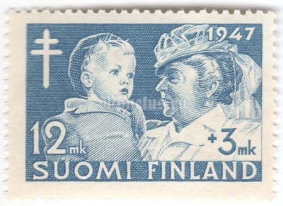 марка Финляндия 12+3 марки "President's Wife with Child" 1947 год