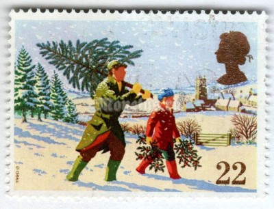 марка Великобритания 22 пенни "Fetching the Christmas Tree" 1990 год Гашение