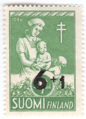 марка Финляндия 6+1 марка "Nurse with Children" 1947 год