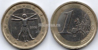 монета Италия 1 евро 2007 год