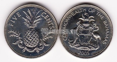 монета Багамы 5 центов 2005 год