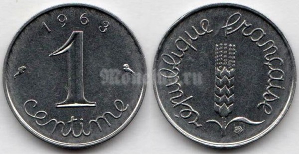 монета Франция 1 сантим 1963 год