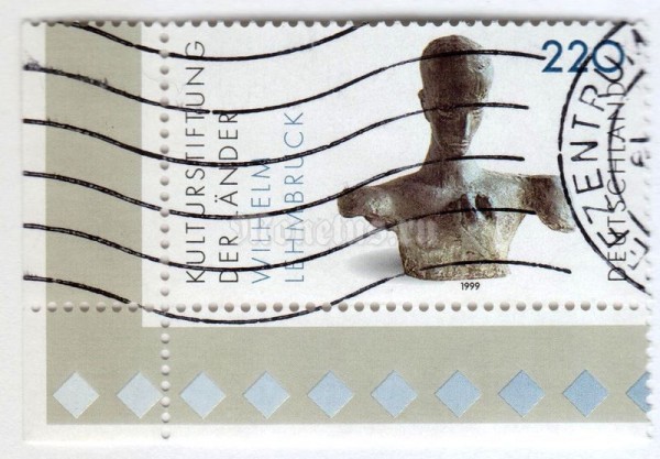 марка ФРГ 110 пфенниг "Bust of a Thinker, by Wilhelm Lehmbruck (1881-1919)" 1999 год Гашение