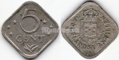 монета Нидерландские Антильские острова 5 центов 1980 год