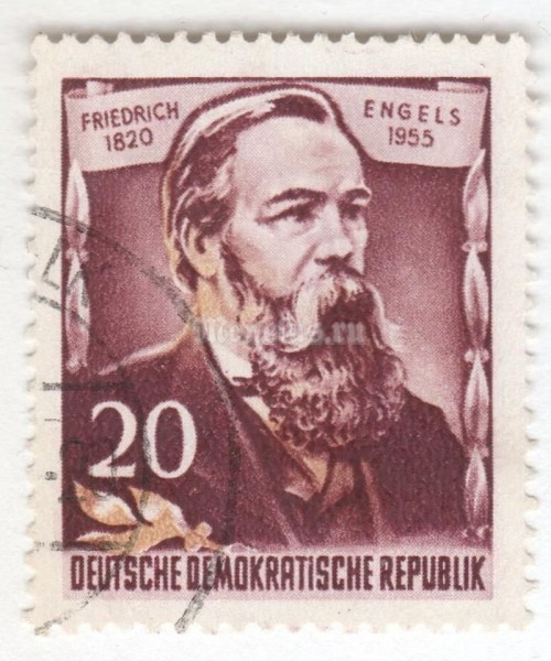 марка ГДР 20 пфенниг "Friedrich Engels" 1955 год Гашение
