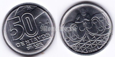монета Бразилия 50 сентаво 1989 год