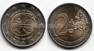 монета 2 евро 2009 год Австрия 10 лет ЕВРО