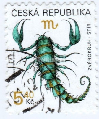марка Чехия 5,40 кроны "Zodiac: Scorpio" 1999 год гашение