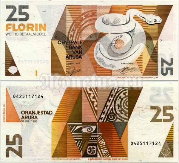 банкнота Аруба 25 флоринов 1993 год