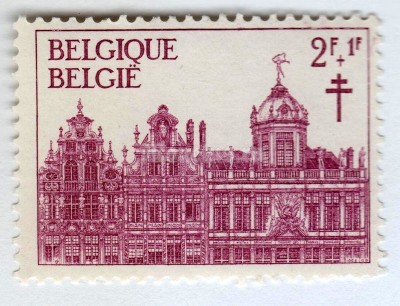 марка Бельгия 2+1 франка "Grote Mark, Brussel" 1965 год