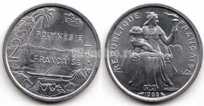 монета Французская Полинезия 2 франка 1965 год