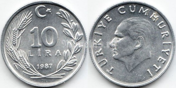 монета Турция 10 лир 1987 год