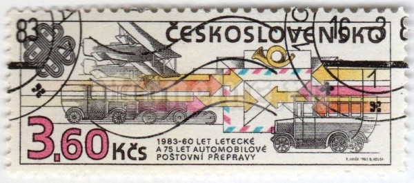 марка Чехословакия 3,60 кроны "World Communications Year - transportation" 1983 год Гашение