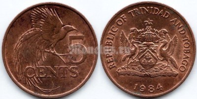 монета Тринидад и Тобаго 5 центов 1984 год