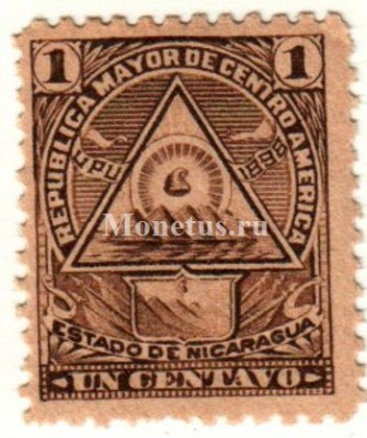 марка Никарагуа 1 сентаво 1898 год Герб в виде треугольника