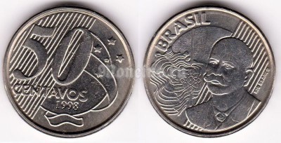 монета Бразилия 50 сентаво 1998 год