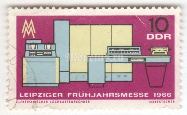 марка ГДР 10 пфенниг "Computer Punch Cards" 1966 год Гашение