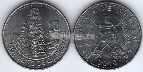 монета Гватемала 10 сентаво 2010 год