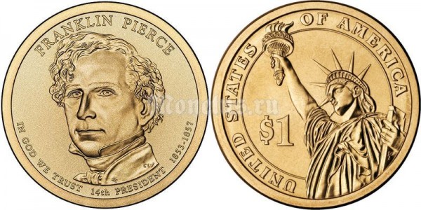 Монета 1 доллар 2010 год Франклин Пирс 14-й президент США