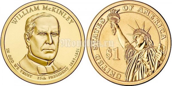 США 1 доллар 2013 год Уильям Мак-Кинли 25-й президент США