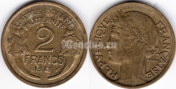 монета Франция 2 франка 1941 год