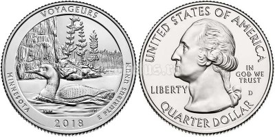 монета США 25 центов 2018 год Национальный парк Вояджерс, штат Миннесота, 43-й парк