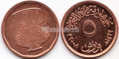 монета Египет 5 пиастров 2008 год