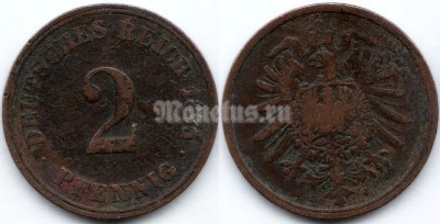 монета Германия 2 пфеннига 1875 год J